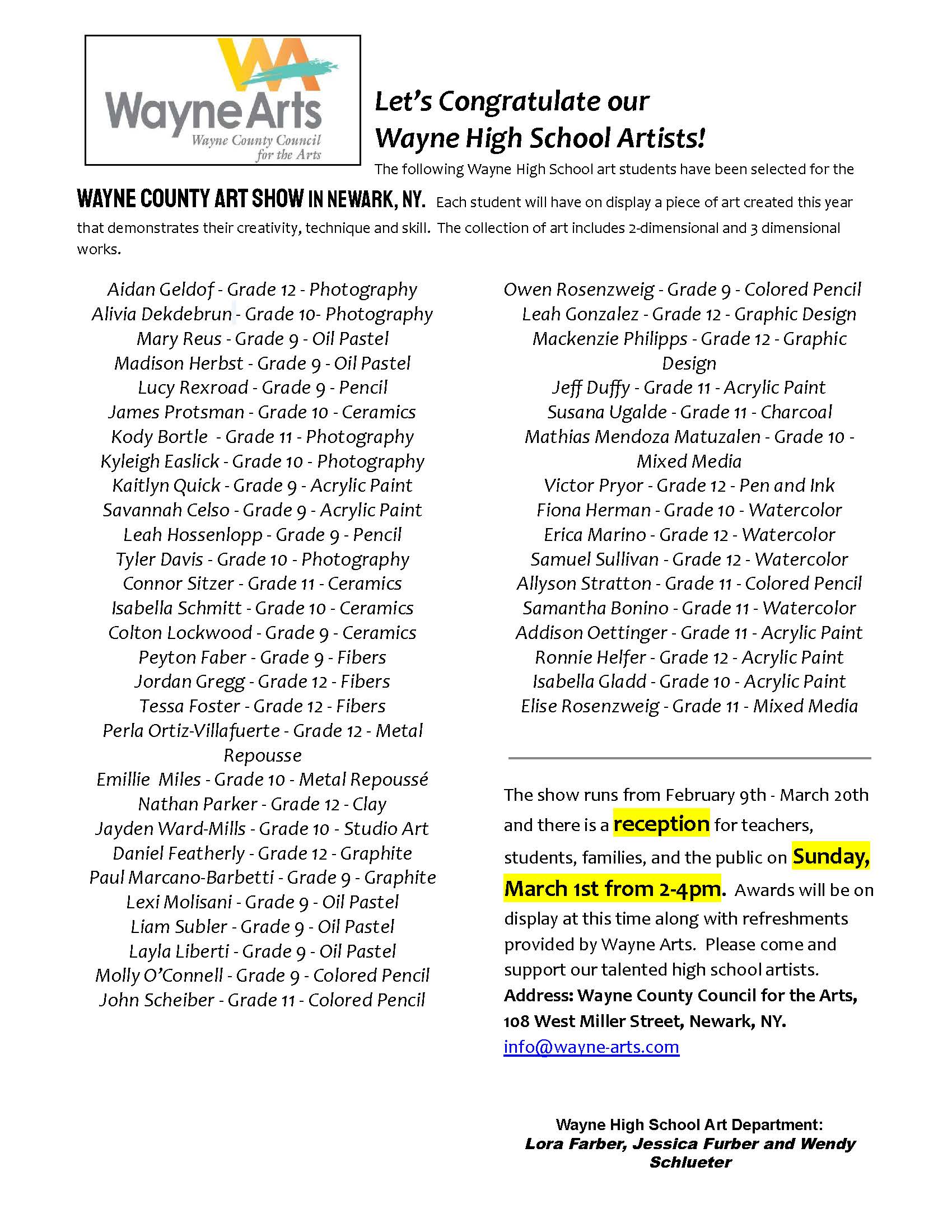 News Article About the Wayne County Art Show 